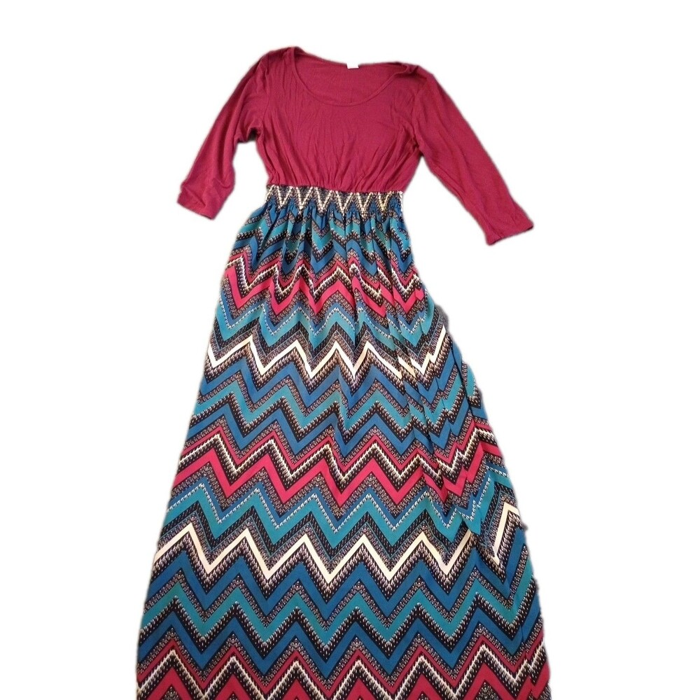 Espresso Women’s Maxi Dress Large L Burgundy Zig Zag Chevron Boho Long Sleeve